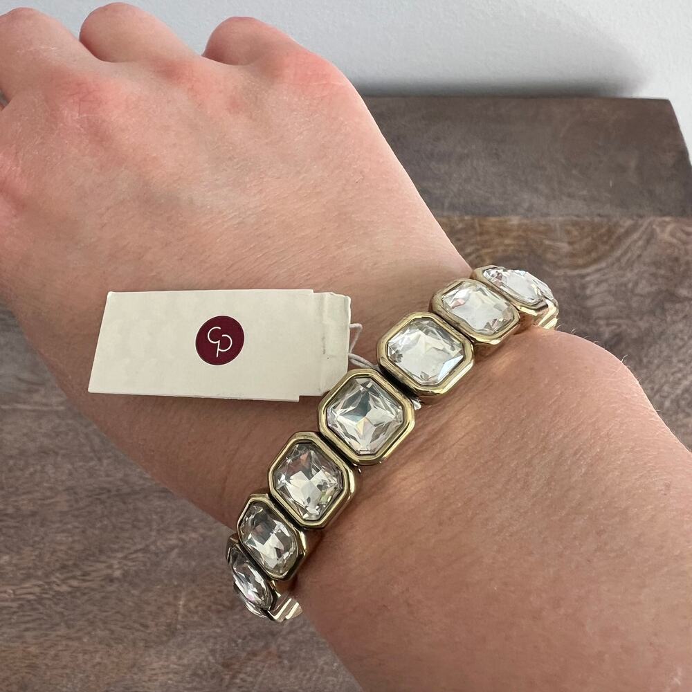 🍭6/$30 New Dress Barn Chunky Jewel Gold Magnetic Hinged Cuff Bangle Bracelet - Picture 6 of 6